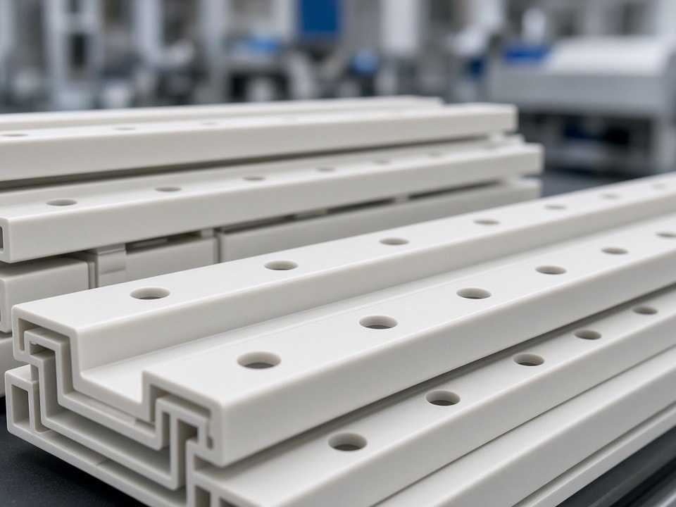 Custom plastic guide rails for industrial conveyor and packaging equipment
