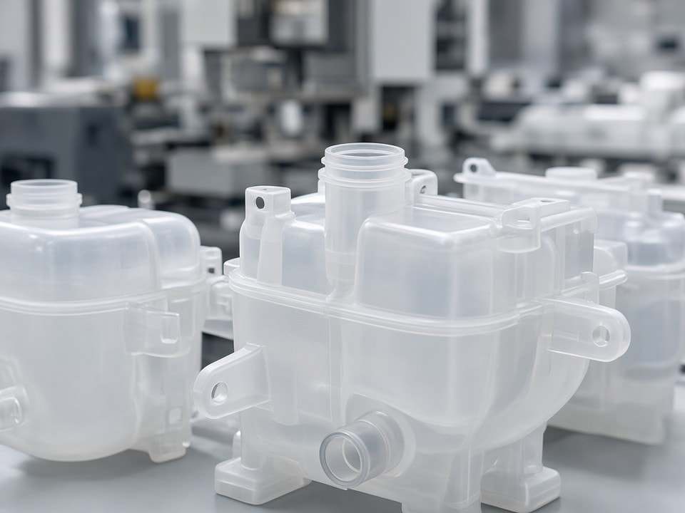 Custom plastic reservoir manufactured for equipment and industrial fluid systems