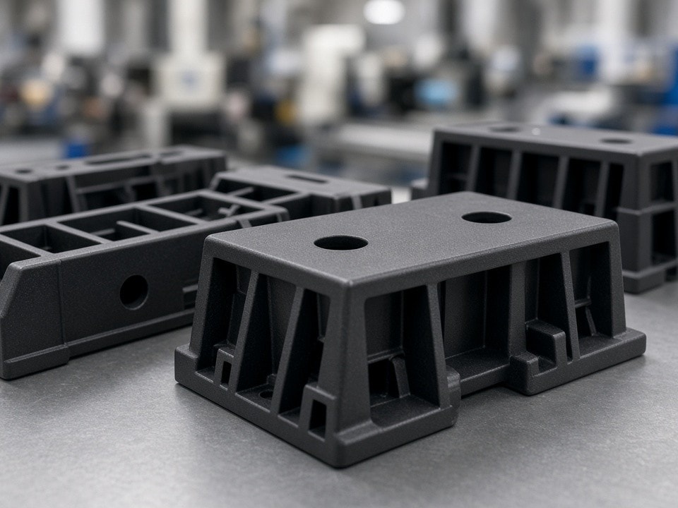 Custom plastic support block with locating holes and stepped support face