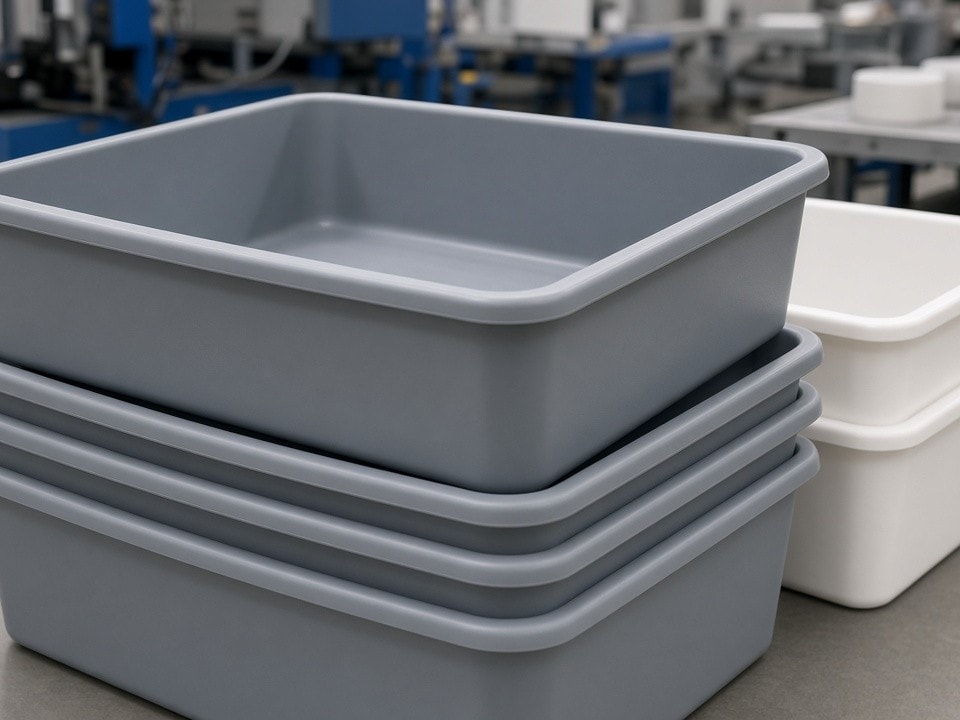 Contenedor rotomoldeado de gran formato con asas y drenaje para uso industrial